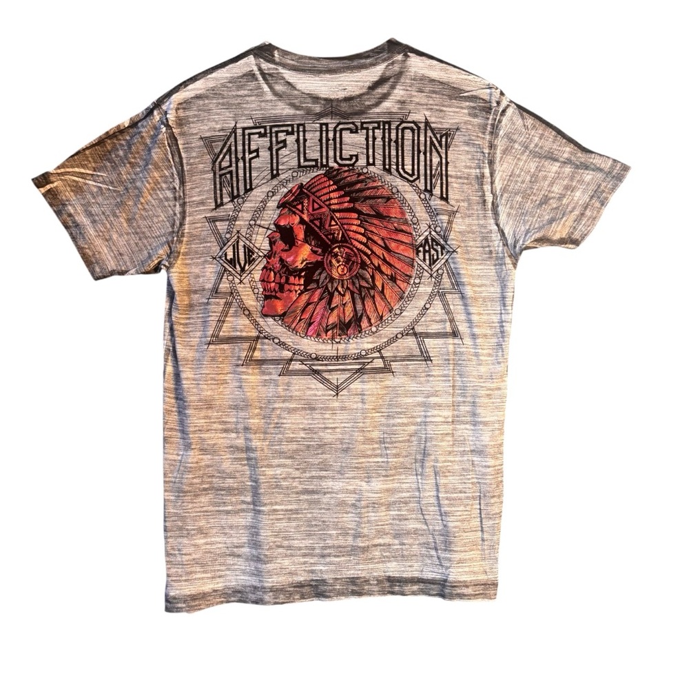 Affliction “Sketch Tribe” Red/Heather Gray Graphic Tee – Men’s Sz L - Picture 3 of 9